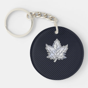 Chrome Like Maple Leaf on Carbon Fiber black Keychain