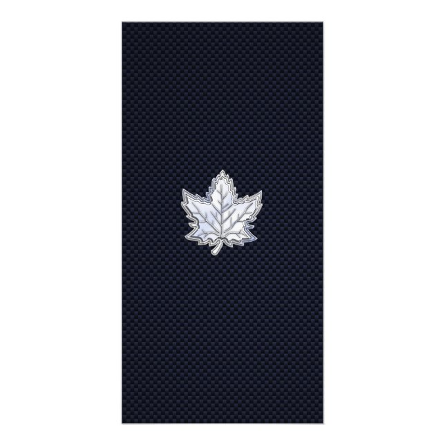 Chrome Like Maple Leaf on Carbon Fiber Print Card (Front)