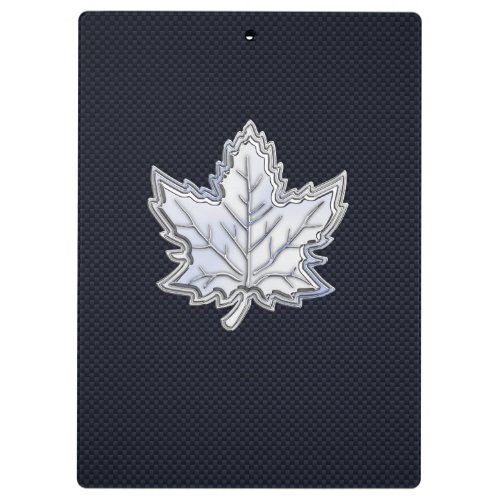 Chrome Like Maple Leaf on Carbon Fiber Print Clipboard