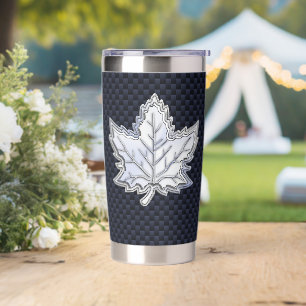 Chrome Like Maple Leaf on Carbon Fiber Print Insulated Tumbler