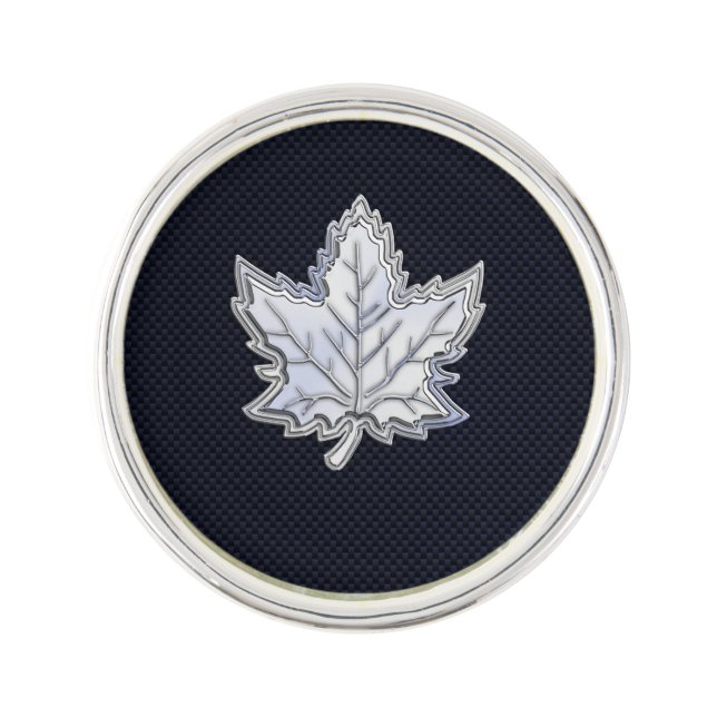 Chrome Like Maple Leaf on Carbon Fiber Print Pin (Front)