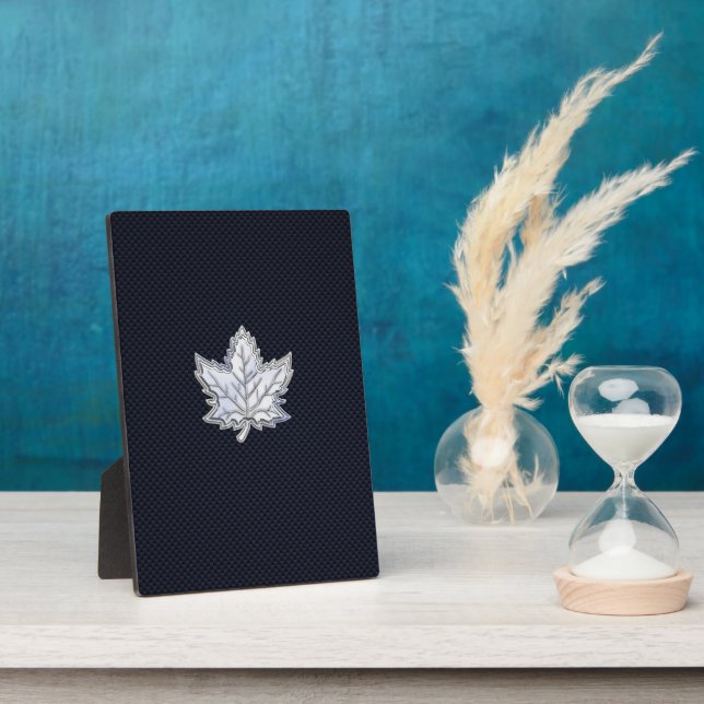 Chrome Like Maple Leaf on Carbon Fiber Print Plaque (Side)