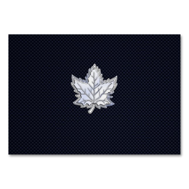 Chrome Like Maple Leaf on Carbon Fiber Print Table Number (Front)