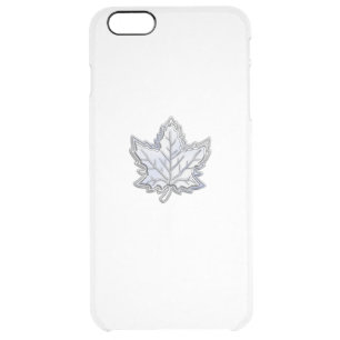 Chrome Like Maple Leaf on Carbon Fiber Print Clear iPhone 6 Plus Case