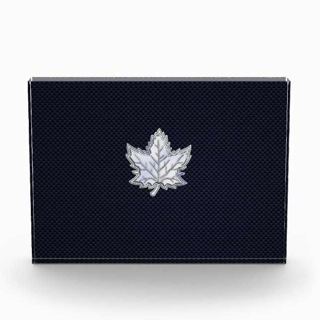 Chrome Like Maple Leaf on Carbon Fiber style Acrylic Award (Front)