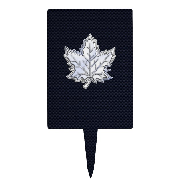 Chrome Like Maple Leaf on Carbon Fiber style Cake Topper (Front)