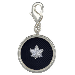 Chrome Like Maple Leaf on Carbon Fiber style Charm