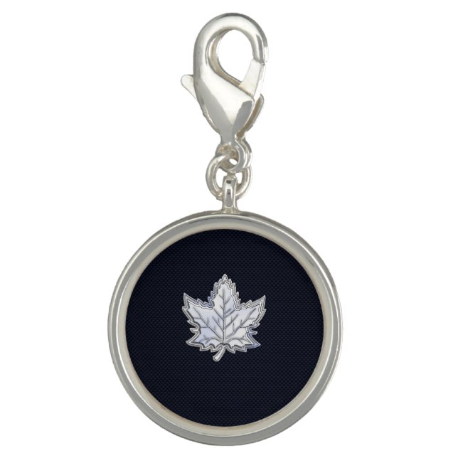 Chrome Like Maple Leaf on Carbon Fiber style Charm (Front)