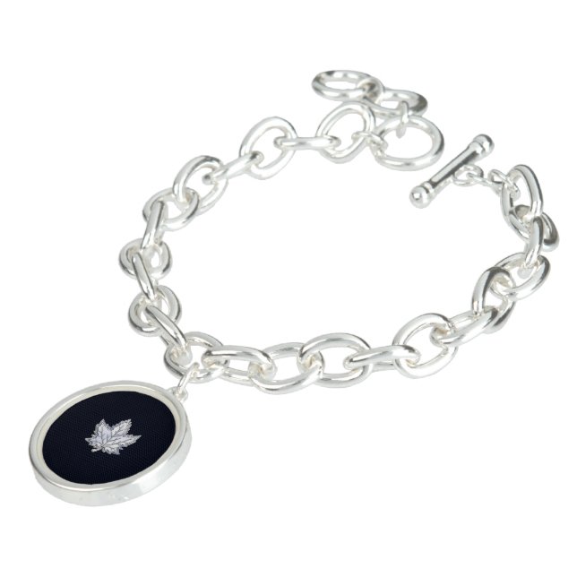 Chrome Like Maple Leaf on Carbon Fiber style Charm Bracelet (Side)