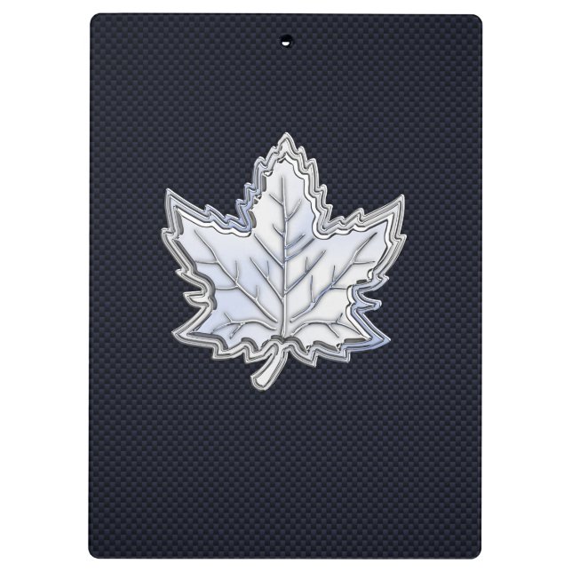 Chrome Like Maple Leaf on Carbon Fiber style Clipboard (Back)