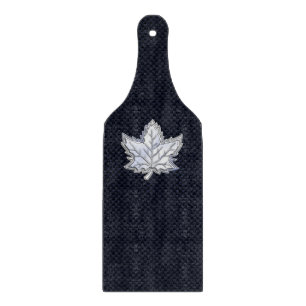 Chrome Like Maple Leaf on Carbon Fiber style Cutting Board