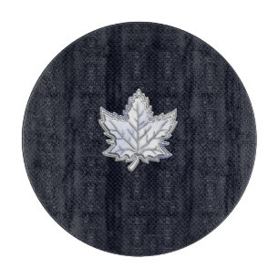 Chrome Like Maple Leaf on Carbon Fiber style Cutting Board