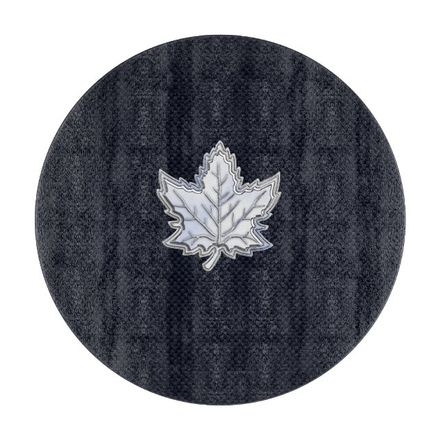 Chrome Like Maple Leaf on Carbon Fiber style Cutting Board (Front)