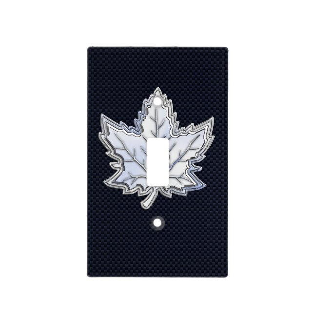 Chrome Like Maple Leaf on Carbon Fiber style Light Switch Cover (Front)