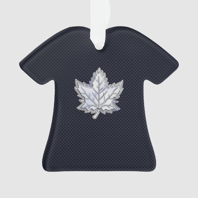 Chrome Like Maple Leaf on Carbon Fiber style Ornament (Front)