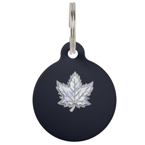 Chrome Like Maple Leaf on Carbon Fiber style Pet Tag