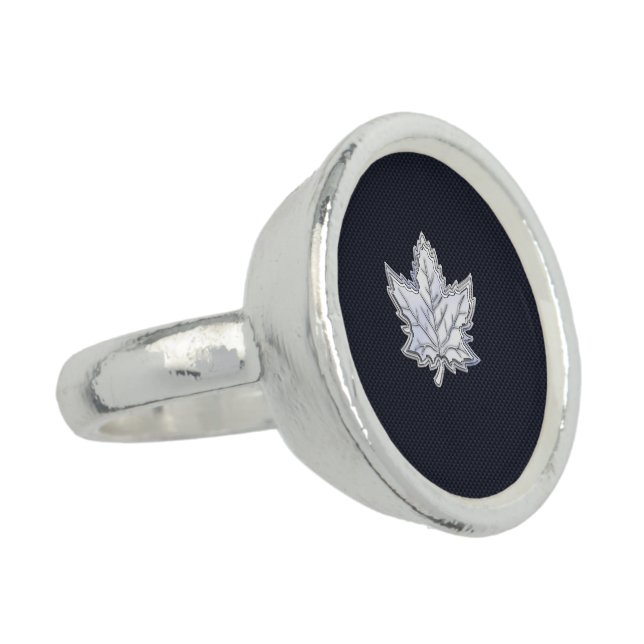 Chrome Like Maple Leaf on Carbon Fiber style Ring (Side)