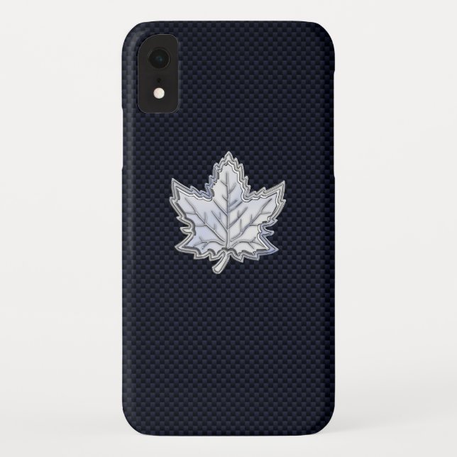 Chrome Like Maple Leaf on Carbon Fiber Stylish Case-Mate iPhone Case (Back)