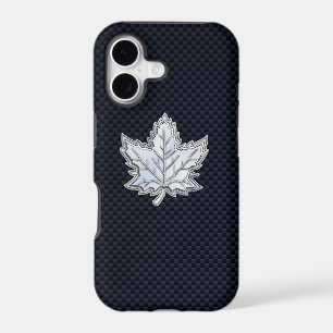 Chrome Like Maple Leaf on Carbon Fiber Stylish iPhone 17 Case