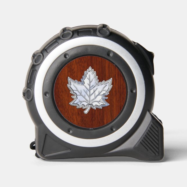 Chrome Like Maple Leaf on Mahogany Print Tape Measure (Front)
