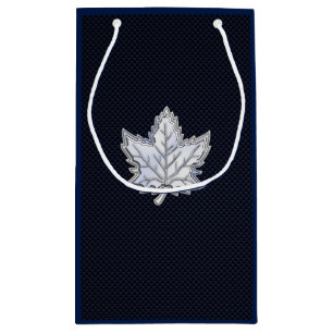 Chrome Like Maple Leaf on racy Carbon Fiber Print Small Gift Bag