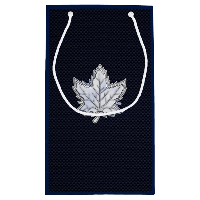 Chrome Like Maple Leaf on racy Carbon Fiber Print Small Gift Bag (Back)