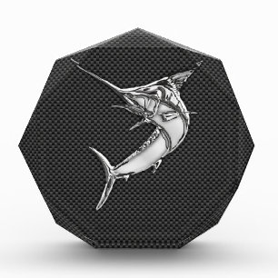 Chrome Like Marlin on Carbon Fiber Acrylic Award