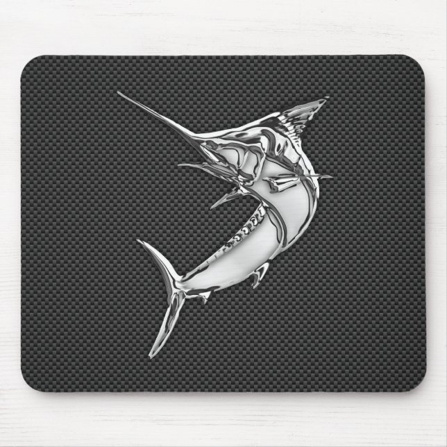 Chrome Like Marlin on Carbon Fiber Mouse Pad (Front)