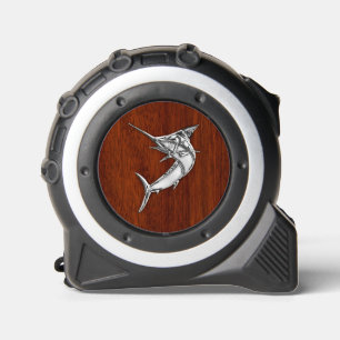 Chrome Like Marlin on Nautical Mahogany Print Tape Measure