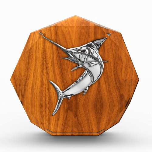 Chrome Like Marlin on Teak Wood Grain Decor Award