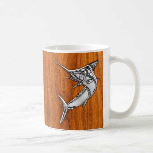 Chrome Like Marlin on Teak Wood Grain Decor Coffee Mug