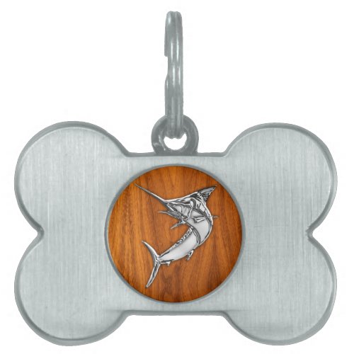 Chrome Like Marlin on Teak Wood Grain Decor Pet ID Tag