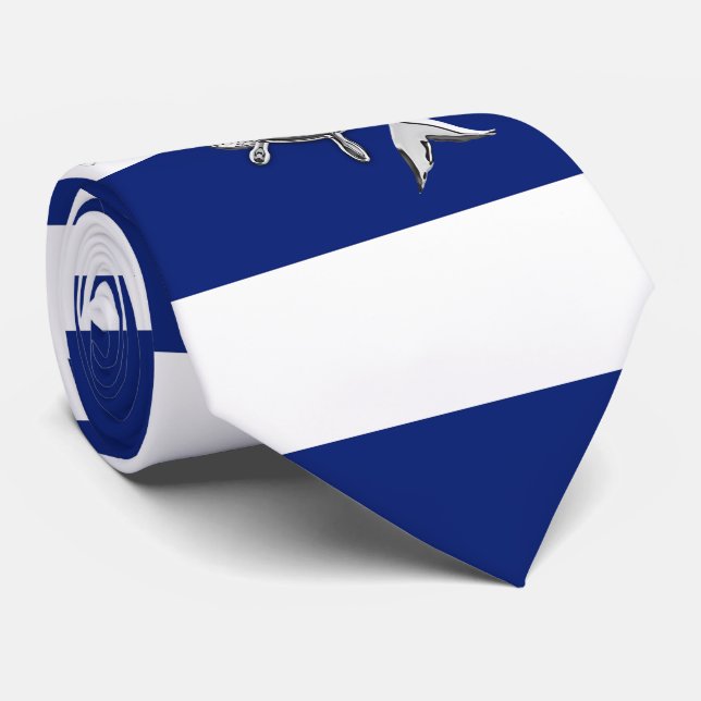 Chrome like Mermaid on Nautical navy blue Stripes Neck Tie (Rolled)