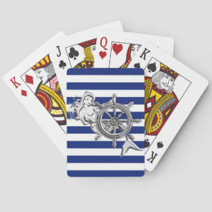 Chrome Like Mermaid on Navy Stripes Poker Cards