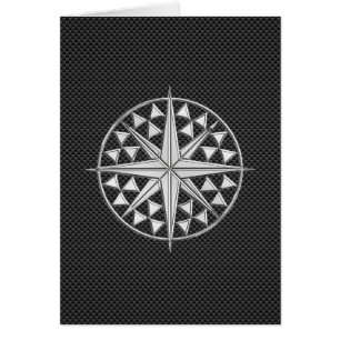 Chrome Like Nautical Star Compass on Carbon Fiber Cards