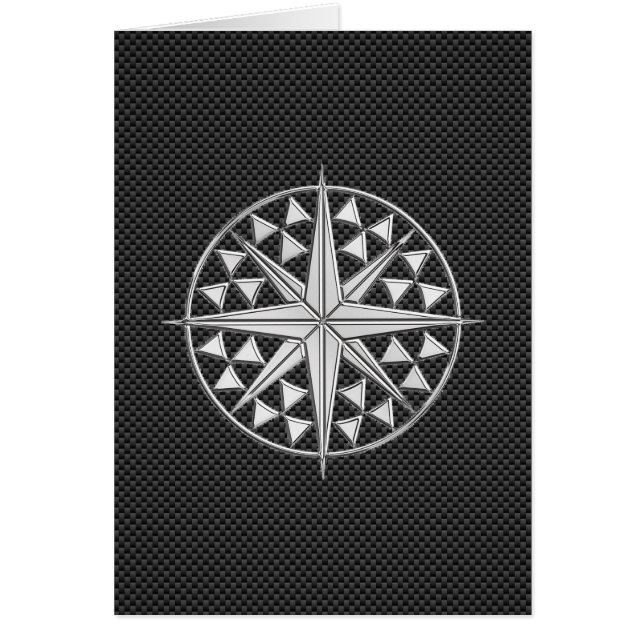 Chrome Like Nautical Star Compass on Carbon Fiber Cards (Front)