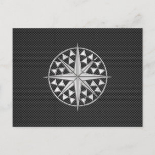 Chrome Like Nautical Star Compass on Carbon Fiber Postcard