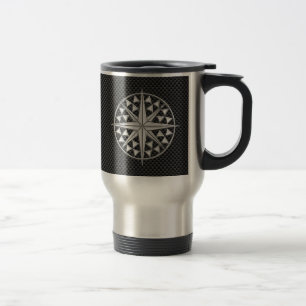 Chrome Like Nautical Star Compass on Carbon Fiber Travel Mug