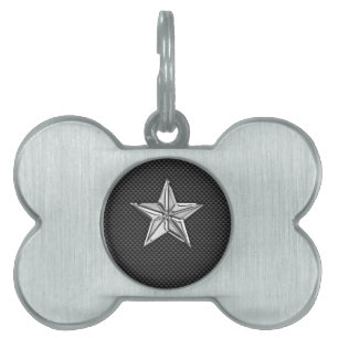 Chrome Like Nautical Star on Carbon Fiber Pet Tag