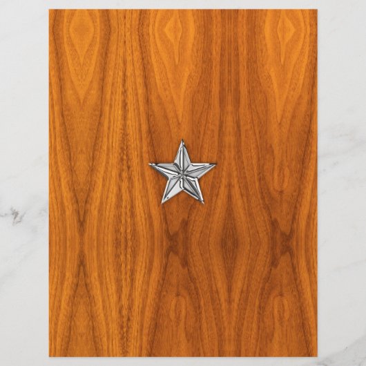 Chrome Like Nautical Star on Teak Veneer (Front)