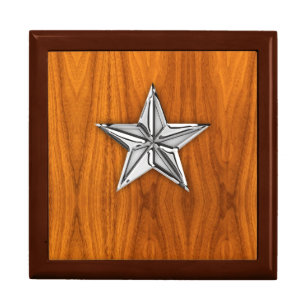 Chrome Like Nautical Star on Teak Veneer Gift Box