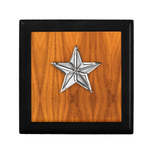 Chrome Like Nautical Star on Teak Veneer Gift Box