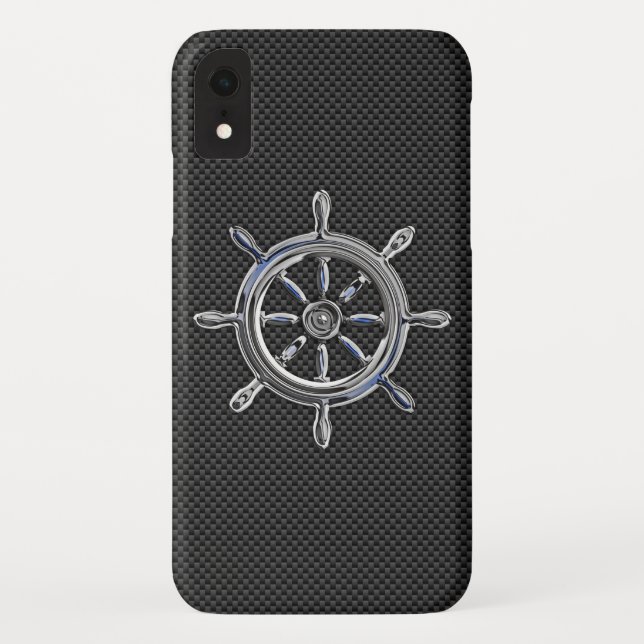 Chrome Like Nautical Wheel on Carbon Fiber Case-Mate iPhone Case (Back)