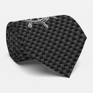 Chrome like nautical Wheel on Carbon Fiber style Neck Tie