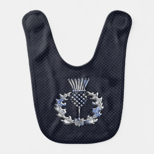 Chrome like on Carbon Fiber Print Scottish Thistle Baby Bib