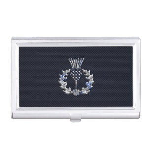 Chrome like on Carbon Fiber Print Scottish Thistle Business Card Case