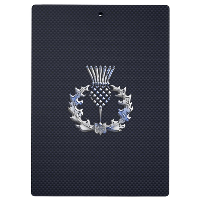 Chrome like on Carbon Fiber Print Scottish Thistle Clipboard (Back)