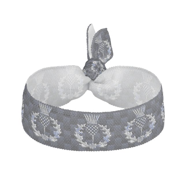 Chrome like on Carbon Fiber Print Scottish Thistle Hair Tie (Front)