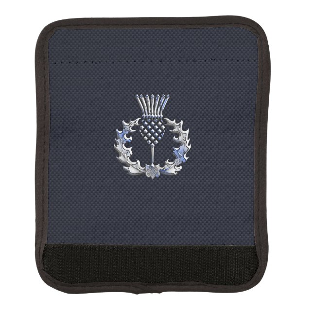 Chrome like on Carbon Fiber Print Scottish Thistle Luggage Handle Wrap (Front)