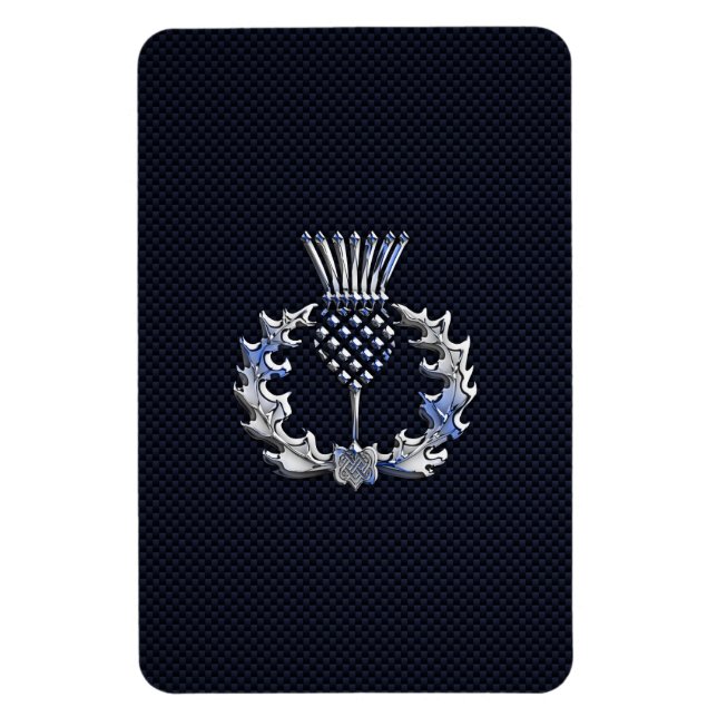 Chrome like on Carbon Fiber Print Scottish Thistle Magnet (Vertical)